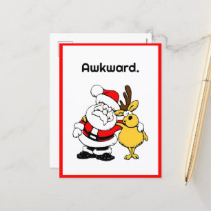 Awkward Santa Selfie, Funny Holiday Cartoon Feiertagspostkarte