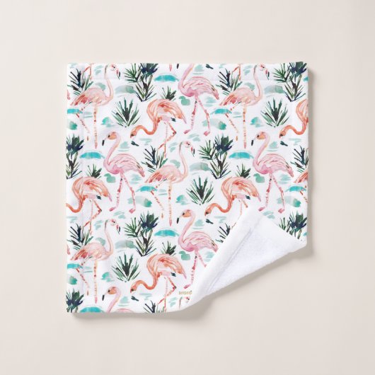 AWKWARRRD Aquarell-Rosa-Flamingos Badhandtuch Set (Waschlappen)