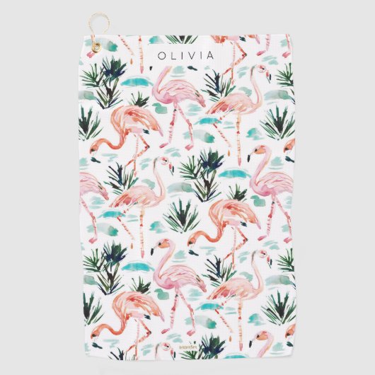 AWKWARRRD Watercolor Pink Flamingos Golfhandtuch (Vorderseite)