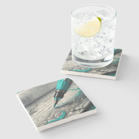 Awupdee schreiben Sie es einfach auf eklektischen Steinuntersetzer (Seitenansicht)