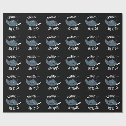 Awww-right Ray To Go Funny Stingray Pun Dark BG Geschenkpapier (Flach)