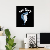 Awww Sharks Funny Animal Pun Dark BG Poster (Heimbüro)