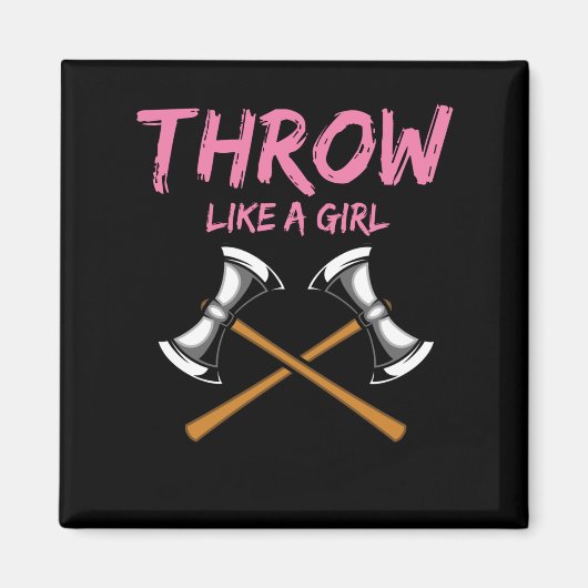 Ax Thrower Girl Woodworking Ax Throwing Magnet (Vorne)
