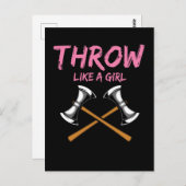 Ax Thrower Girl Woodworking Ax Throwing Postkarte (Vorne/Hinten)