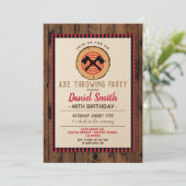 Ax Throwing Geburtstag Spaß Wood Lumberjack Karier Einladung (Stehend Vorderseite)