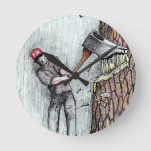 Axe Man no chainsaw Runde Wanduhr