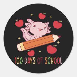 Axolotl 100 Tage Schule mit Bleistift Walking Runder Aufkleber