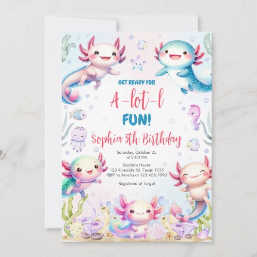 Axolotl Alotl Fun Birthday Party Invitation Einladung (Vorderseite)