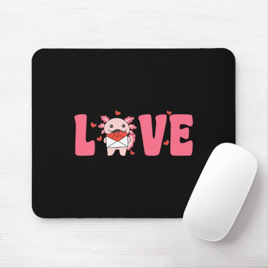 Axolotl Animals With Hearts Love Premium Tri-blend Mousepad (Mit Mouse)