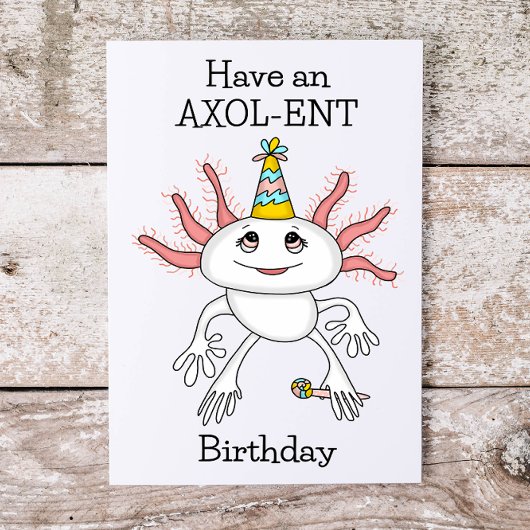 Axolotl Birthday Card mit Farbseite innen Karte