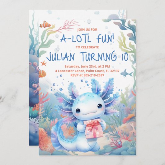 Axolotl Birthday Einladung (Vorne/Hinten)
