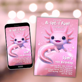 Axolotl Birthday Invitation Girl Pink Axolotl Part Einladung