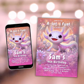 Axolotl Birthday Invitation Girls Pink Axolotl Einladung