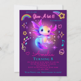 Axolotl Birthday Invitation Neon Glow Axolotl Einladung