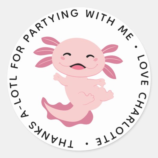 Axolotl Birthday Party Runder Aufkleber (Vorderseite)