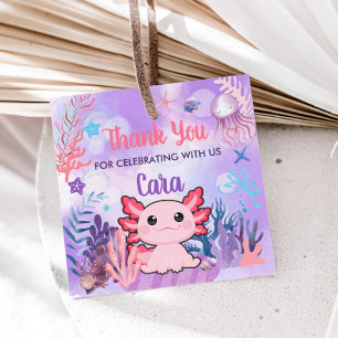 Axolotl Birthday Party Square Gefälligetags Geschenkanhänger