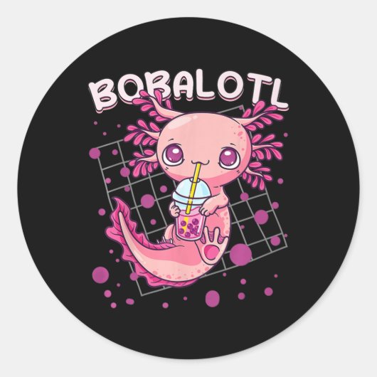 Axolotl Boba Tea Bubble Tea Kawaii Anime Japanisch Runder Aufkleber (Vorderseite)
