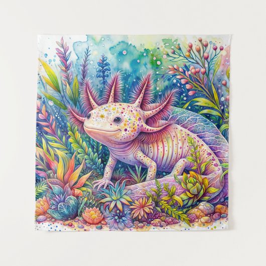 Axolotl Botanische Wasserfarbenkunst Wandteppich (Vorderseite)