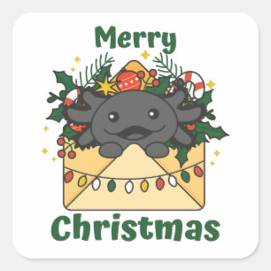 Axolotl Christmas Letter Winter Animals Axolotls Quadratischer Aufkleber