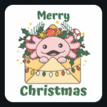 Axolotl Christmas Letter Winter Animals Axolotls Quadratischer Aufkleber<br><div class="desc">Frohe Weihnachten. Der axolotl zu Weihnachten als Weihnachtsgrüße. Die lustigen Tiere im Brief für die Ferien. Ein süßes Weihnachtsgrüßen. Axolotls sind niedliche Tiere und perfekt zu Weihnachten.</div>