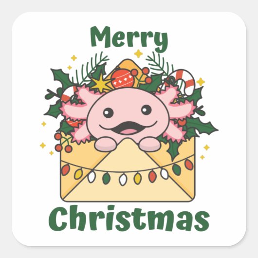 Axolotl Christmas Letter Winter Animals Axolotls Quadratischer Aufkleber (Vorderseite)