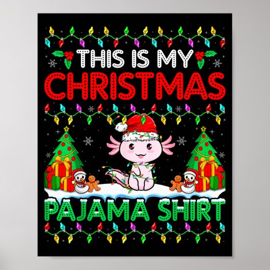 Axolotl Christmas Santa Hat Pajama Shirt Axolotl L Poster (Vorne)