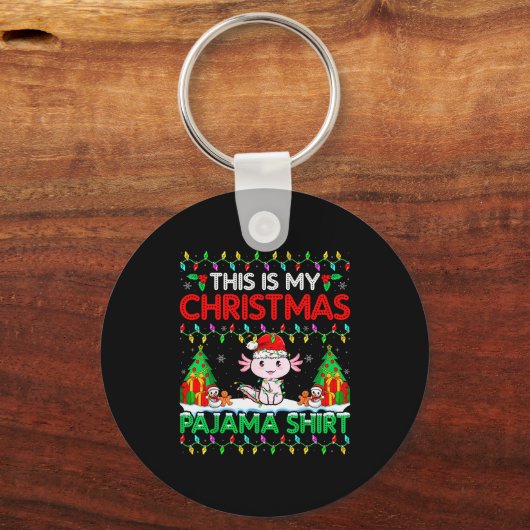 Axolotl Christmas Santa Hat Pajama Shirt Axolotl L Schlüsselanhänger (Vorderseite)