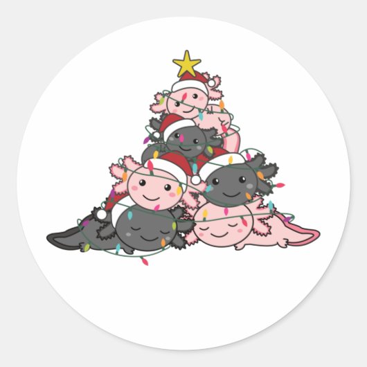 Axolotl Christmas Tree Funny Animal Christmas Clas Runder Aufkleber (Vorderseite)