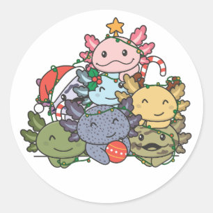 Axolotl Christmas Tree Funny Animal Christmas Runder Aufkleber