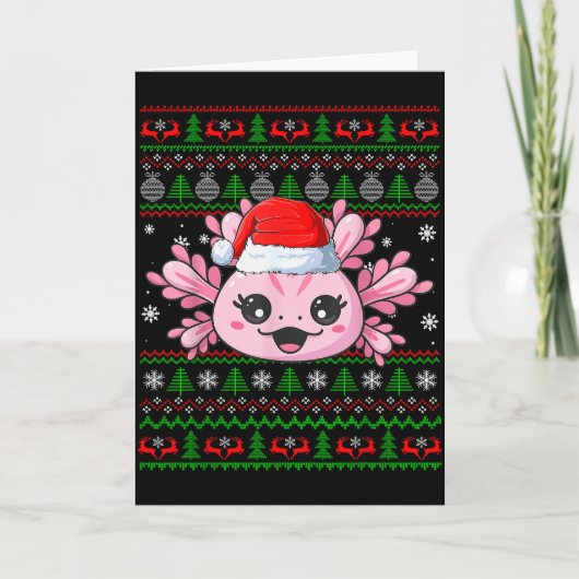 Axolotl Christmas Ugly Sweater Santa Axolotl Head Karte (Vorderseite)