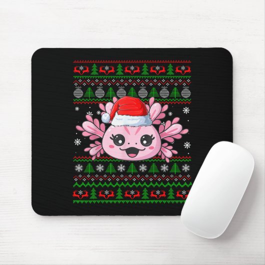 Axolotl Christmas Ugly Sweater Santa Axolotl Head Mousepad (Mit Mouse)