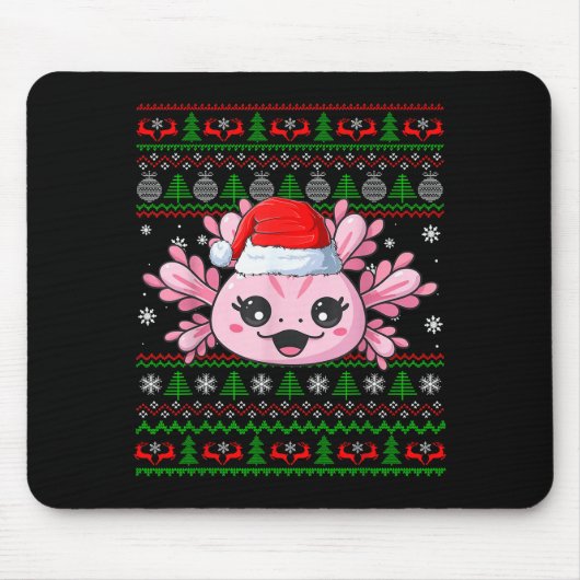 Axolotl Christmas Ugly Sweater Santa Axolotl Head Mousepad (Vorne)