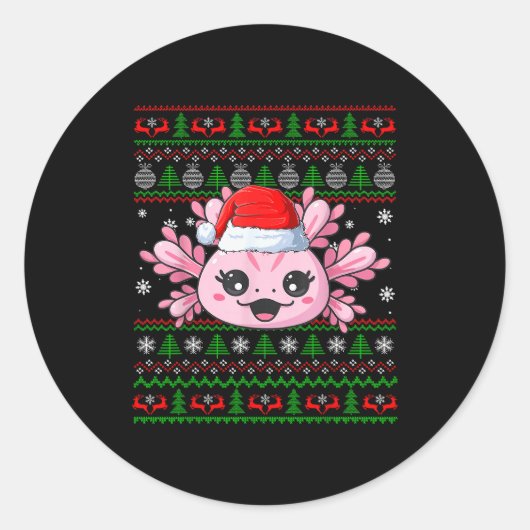 Axolotl Christmas Ugly Sweater Santa Axolotl Head  Runder Aufkleber (Vorderseite)