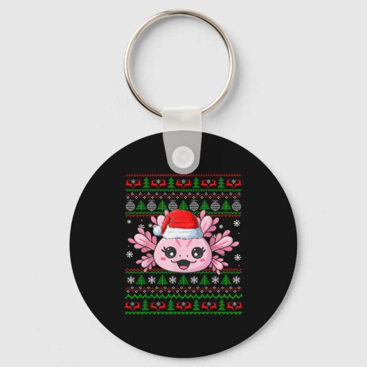 Axolotl Christmas Ugly Sweater Santa Axolotl Head Schlüsselanhänger (Vorderseite)