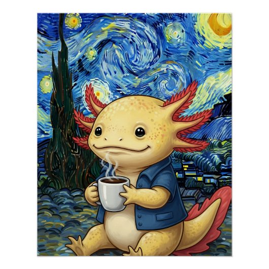 Axolotl Coffee Starry Night Dream Poster (Vorderseite)