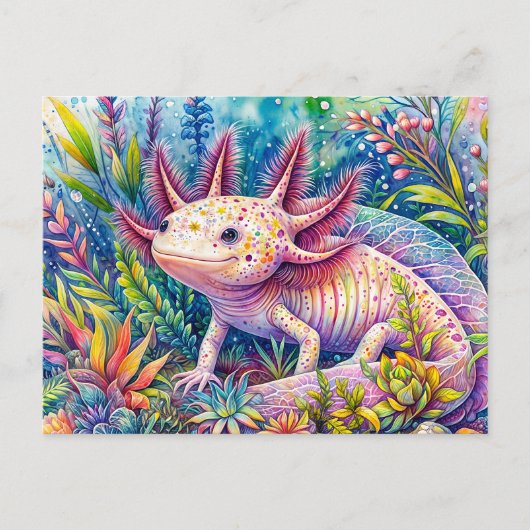 Axolotl Colorful Botanic Postkarte (Vorderseite)