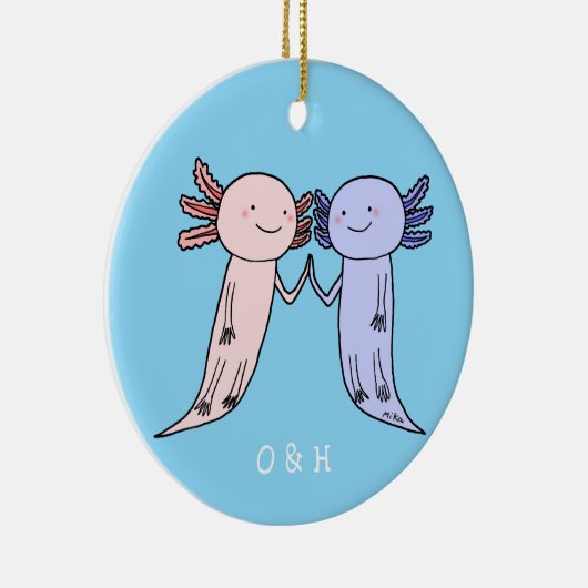 Axolotl Couple Einzigartiger Individuelle Name Keramik Ornament (Rechts)