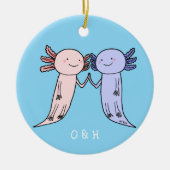 Axolotl Couple Einzigartiger Individuelle Name Keramik Ornament (Vorne)