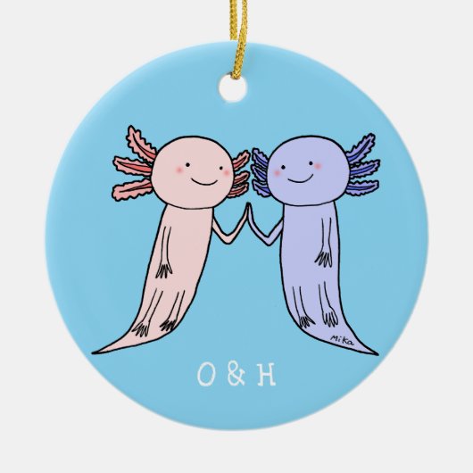 Axolotl Couple Einzigartiger Individuelle Name Keramik Ornament (Vorne)