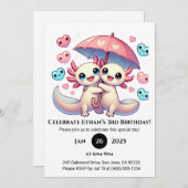 Axolotl Couple mit Umbrella zum Geburtstag Einladung (Vorne/Hinten)