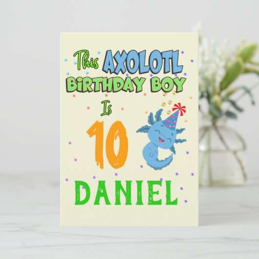 Axolotl Custom Birthday Boy Matching Einladung (Stehend Vorderseite)