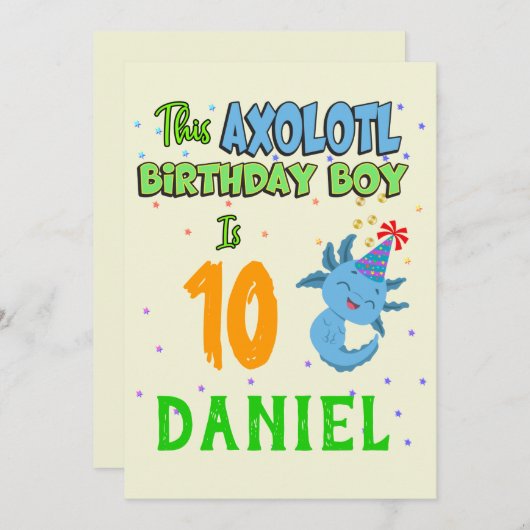 Axolotl Custom Birthday Boy Matching Einladung (Vorne/Hinten)