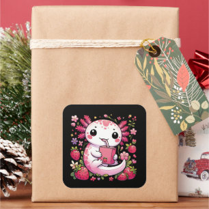Axolotl Drink Japanese Strawberry Milk Quadratischer Aufkleber