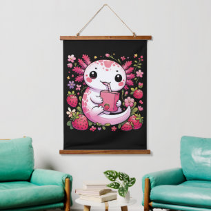 Axolotl Drink Japanese Strawberry Milk Wandteppich Mit Holzrahmen