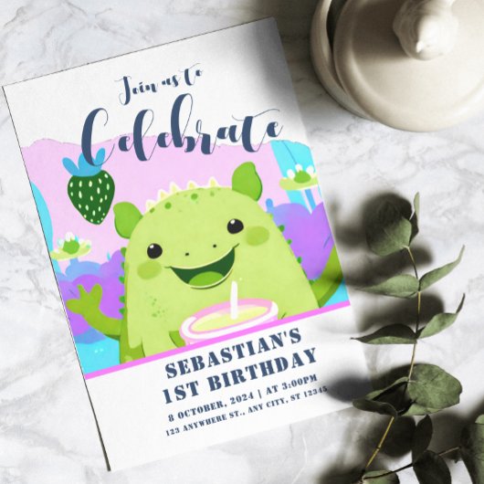 Axolotl Drink Milk 1. Geburtstag Einladung