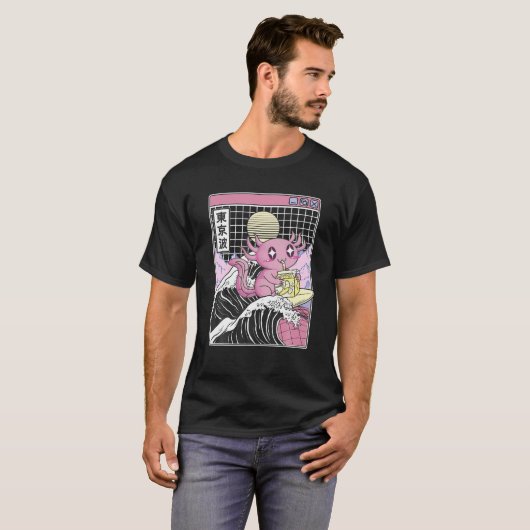 Axolotl Drinking Banana Milk Kanagawa Wave Anime V T-Shirt (Vorne ganz)