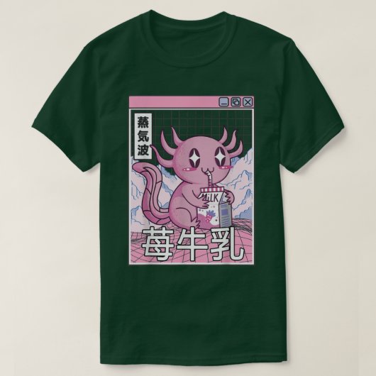 Axolotl Drinks Erdbeermilch Japan Otaku Anime T-Shirt (Design vorne)