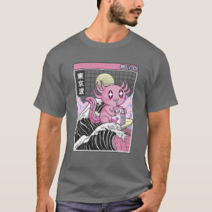 Axolotl Drinks Strawberry Milk Kanagawa Wave 80er T-Shirt