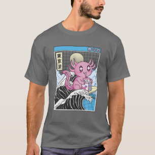 Axolotl Drinks Strawberry Milk Kanagawa Wave 80er T-Shirt