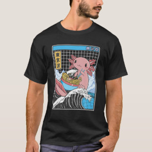 Axolotl Eating Ramen Kanagawa Wave Kawaii Anime Va T-Shirt